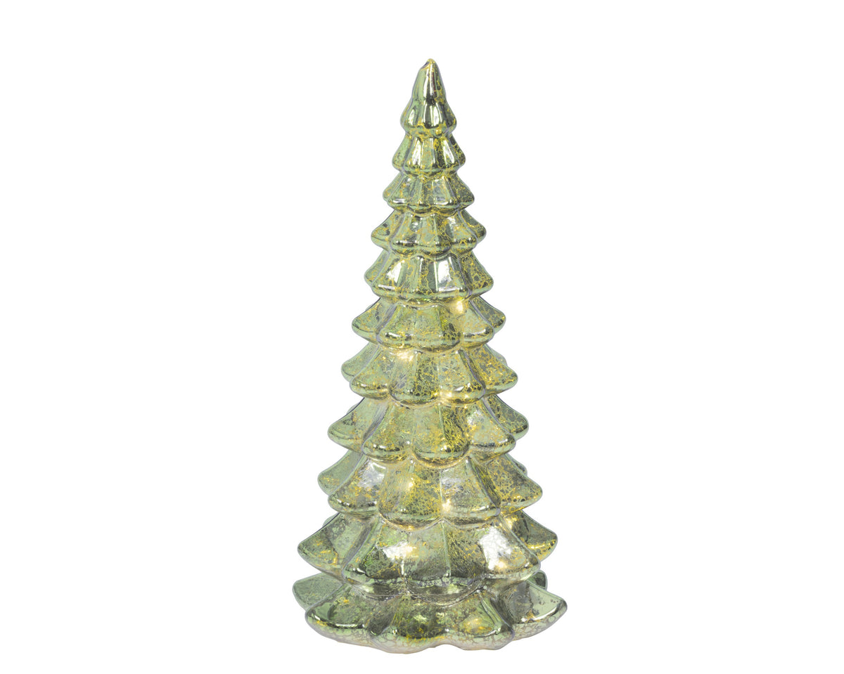 Warm White Micro LED Green Glass Tree 21cm