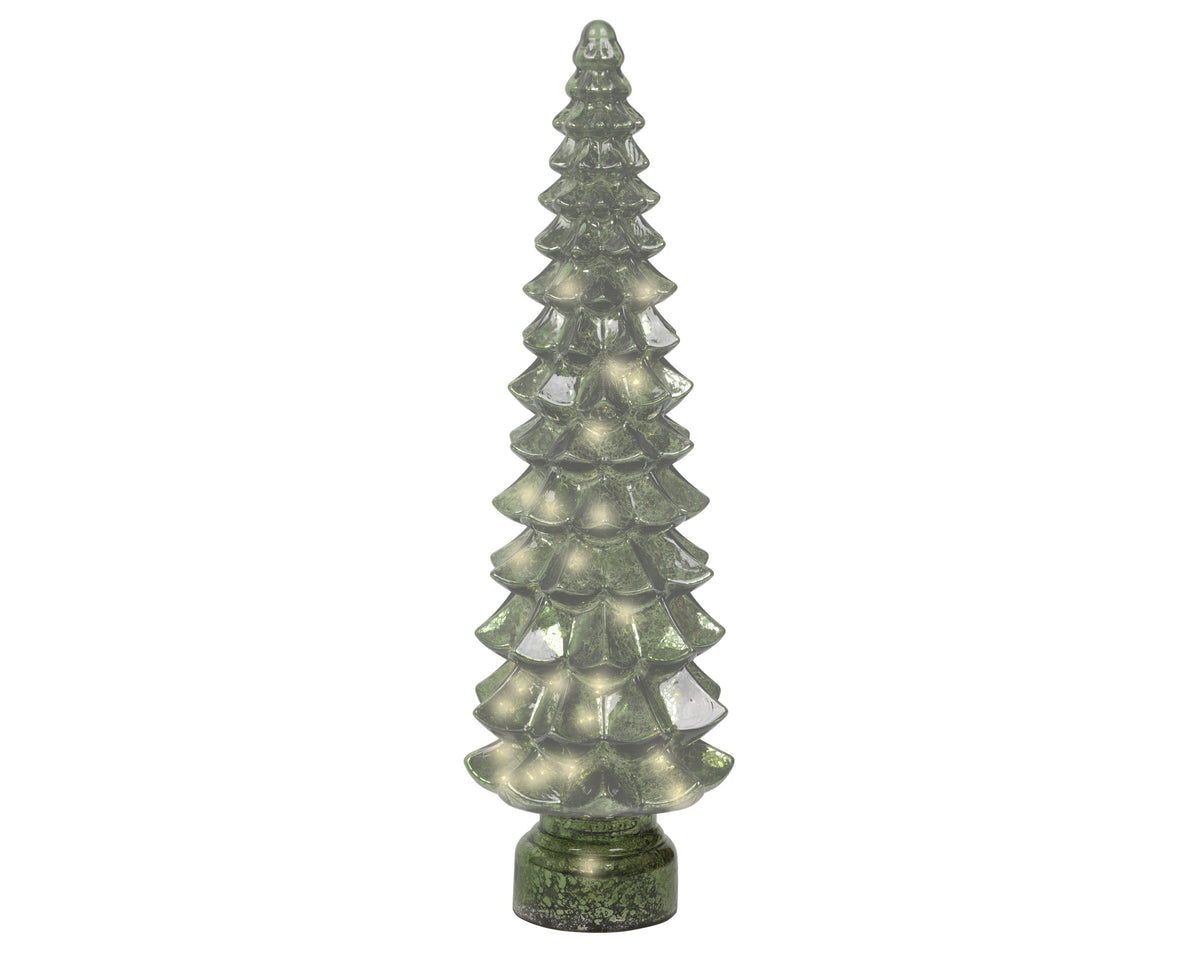 X-Large Warm White Micro LED Green Glass Tree with Flashing Effect 55cm