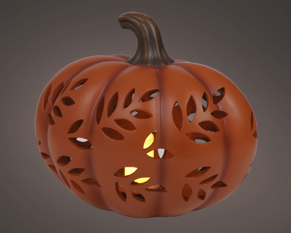 Large Autumn Pumpkin Ornament with Flame Effect Light