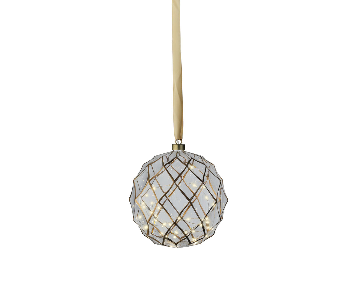 Warm White Micro LED Clear Glass Hanging Bauble 19cm