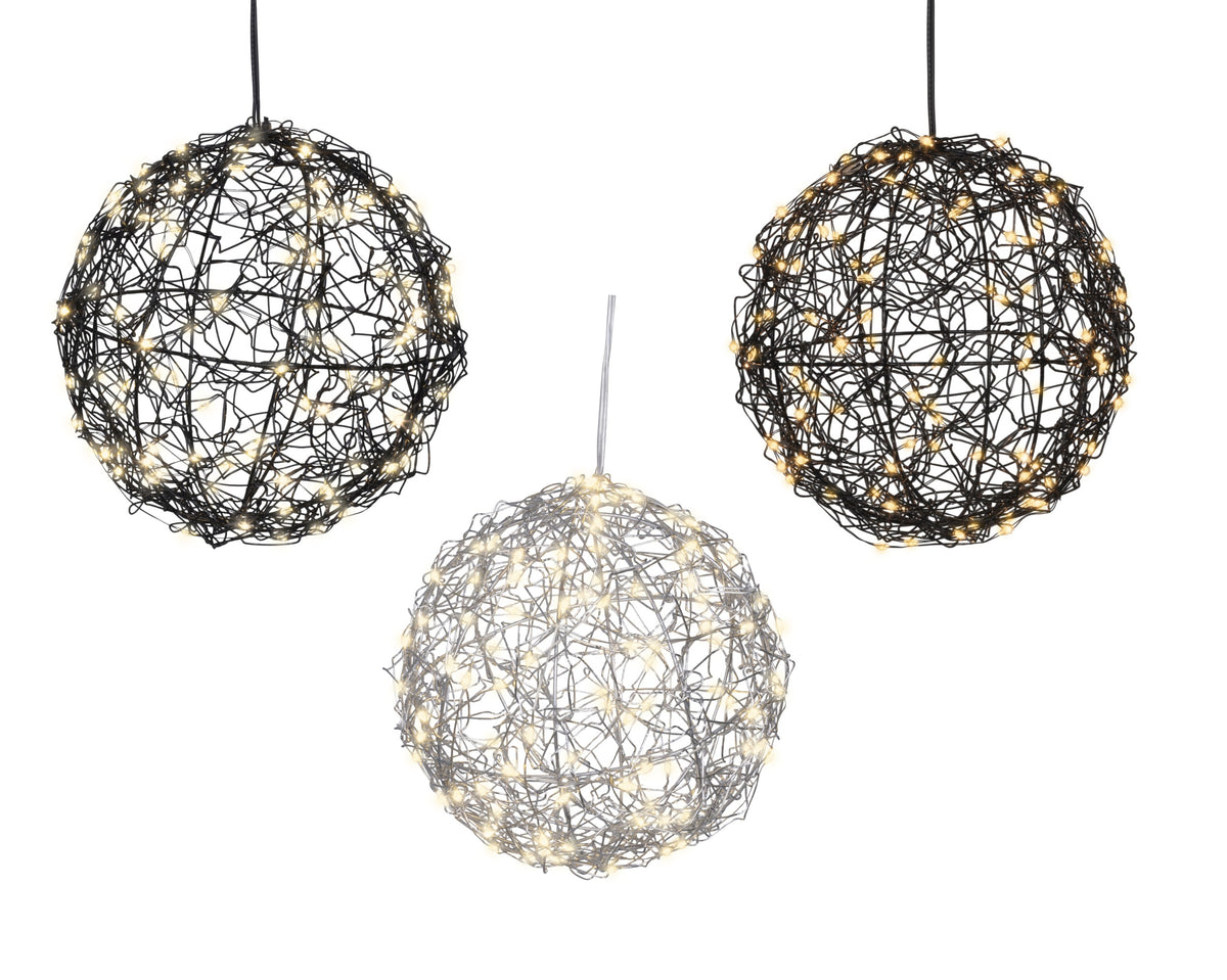 Lumineo 15cm Indoor or Outdoor Metal Ball Light with 60 Warm White - Battery Operated