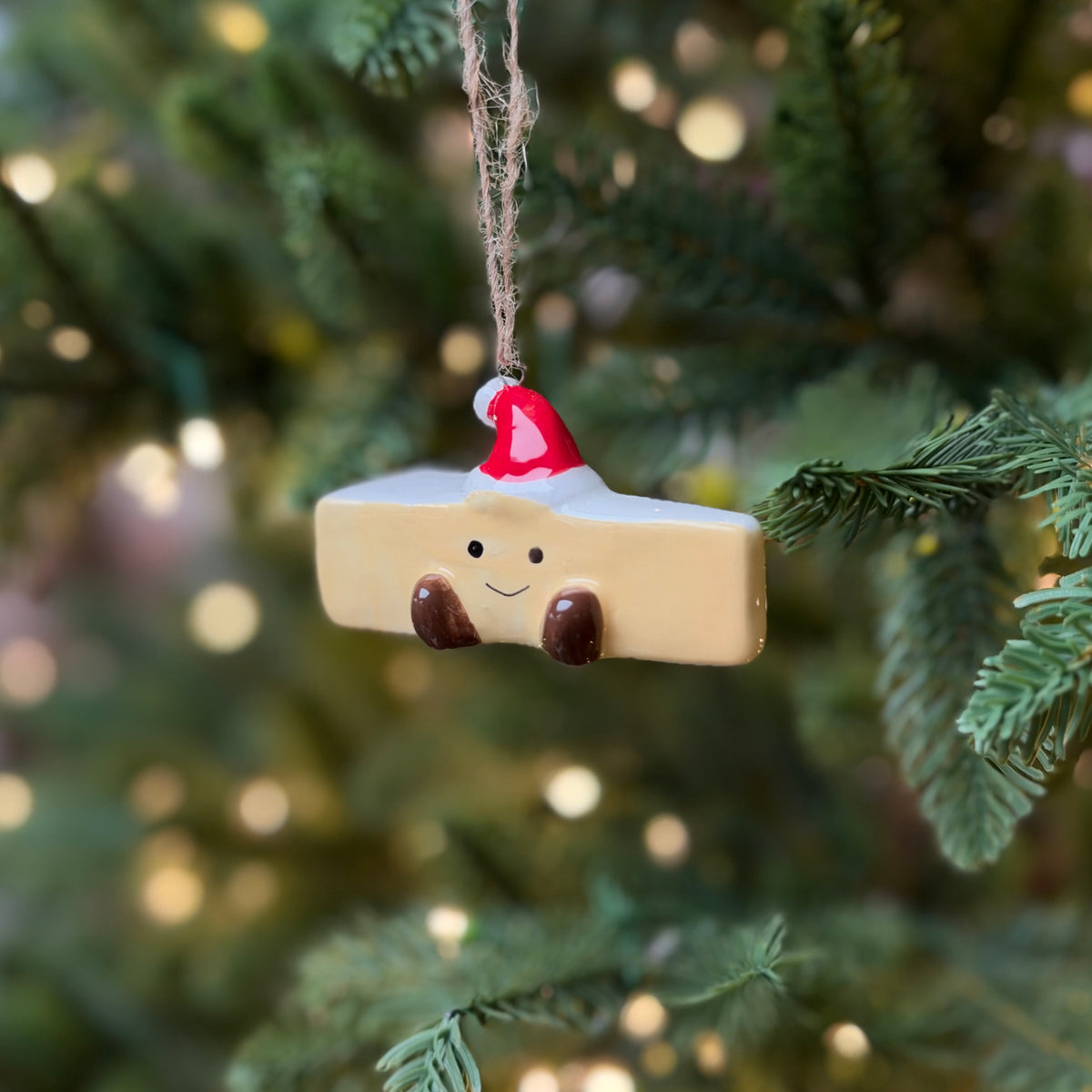 Ceramic Brie Cheese Christmas Bauble - 7.2cm
