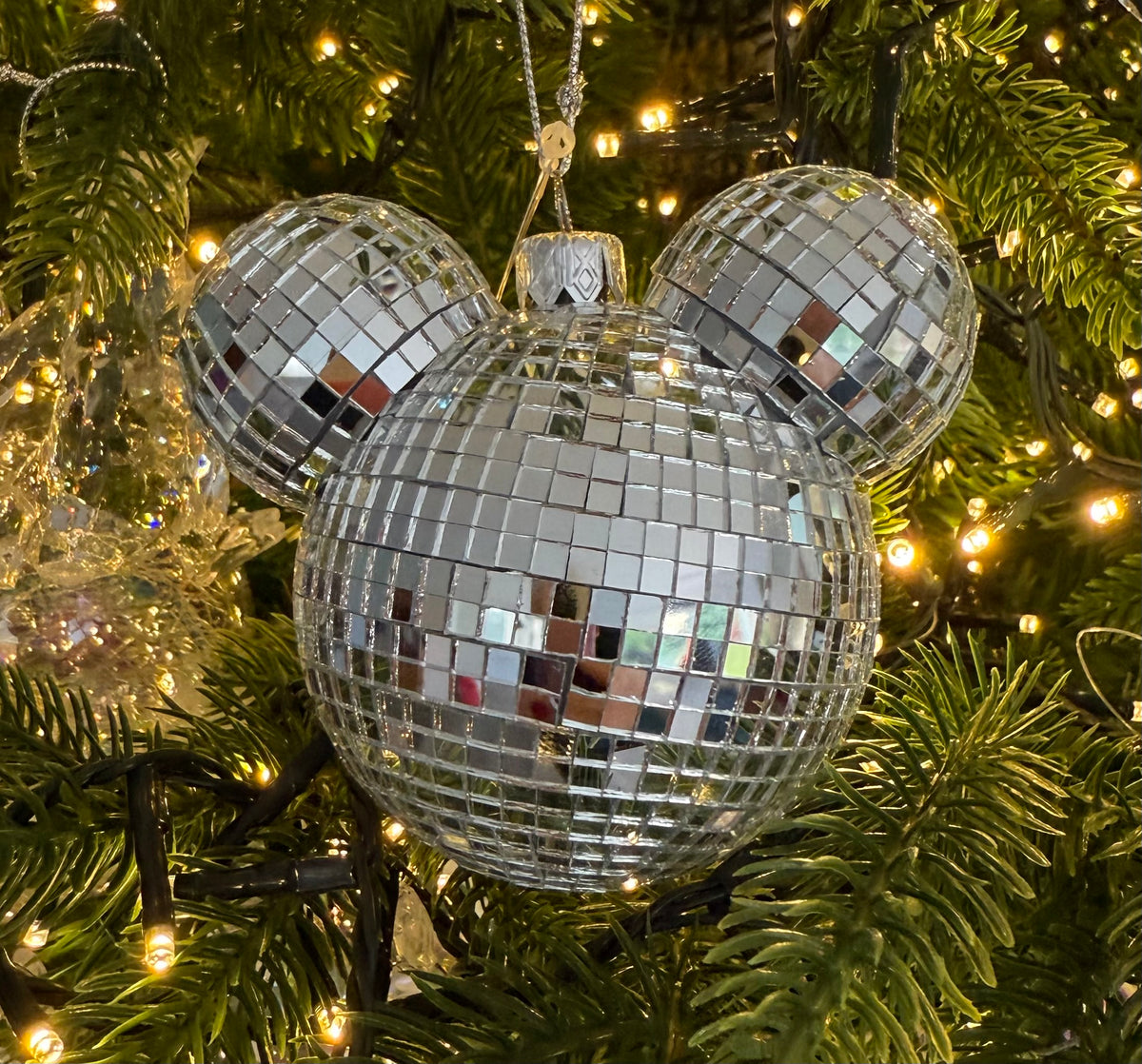 Disney Mickey Mouse Shaped Disco Ball Silver Head Christmas Bauble