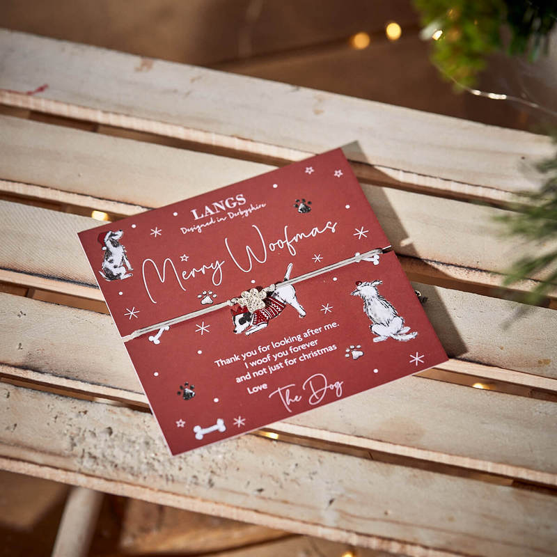 Xmas Dog Pawprint Bracelet On Woofmas Card With Envelope