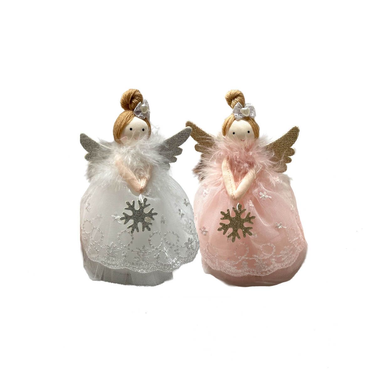 Christmas Fairy White or Pink Girl With Snowflake Tree Topper - 16cm