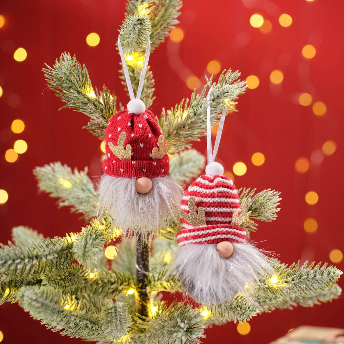 Christmas Red Spot And Stripe Fabric Hat Gonk With Reindeer Antlers Hanger