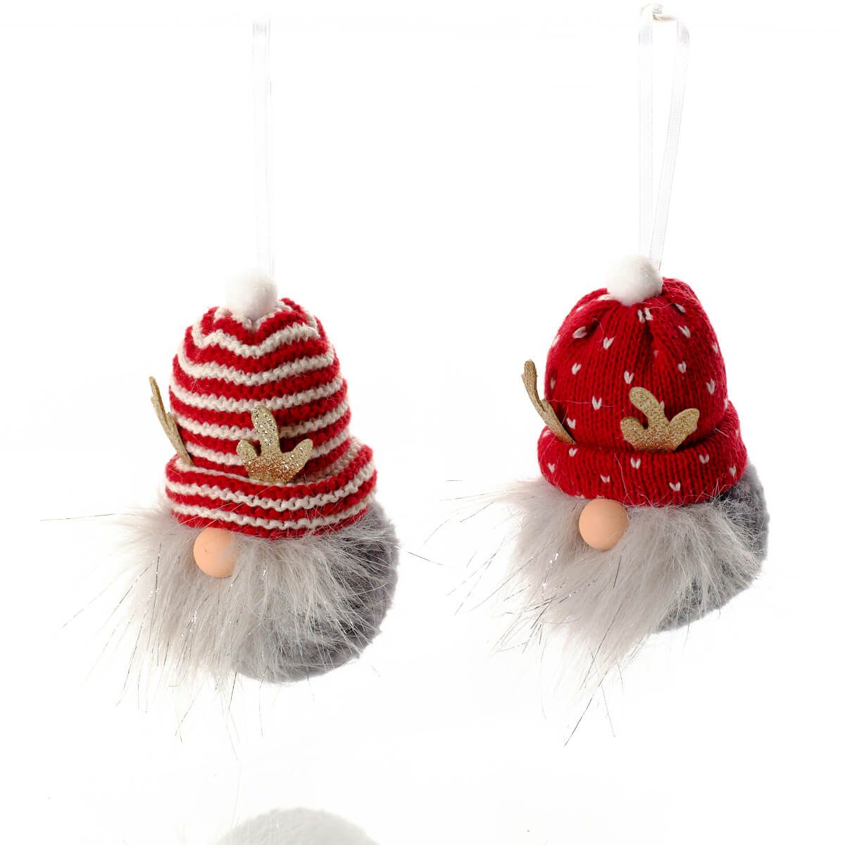 Christmas Red Spot And Stripe Fabric Hat Gonk With Reindeer Antlers Hanger