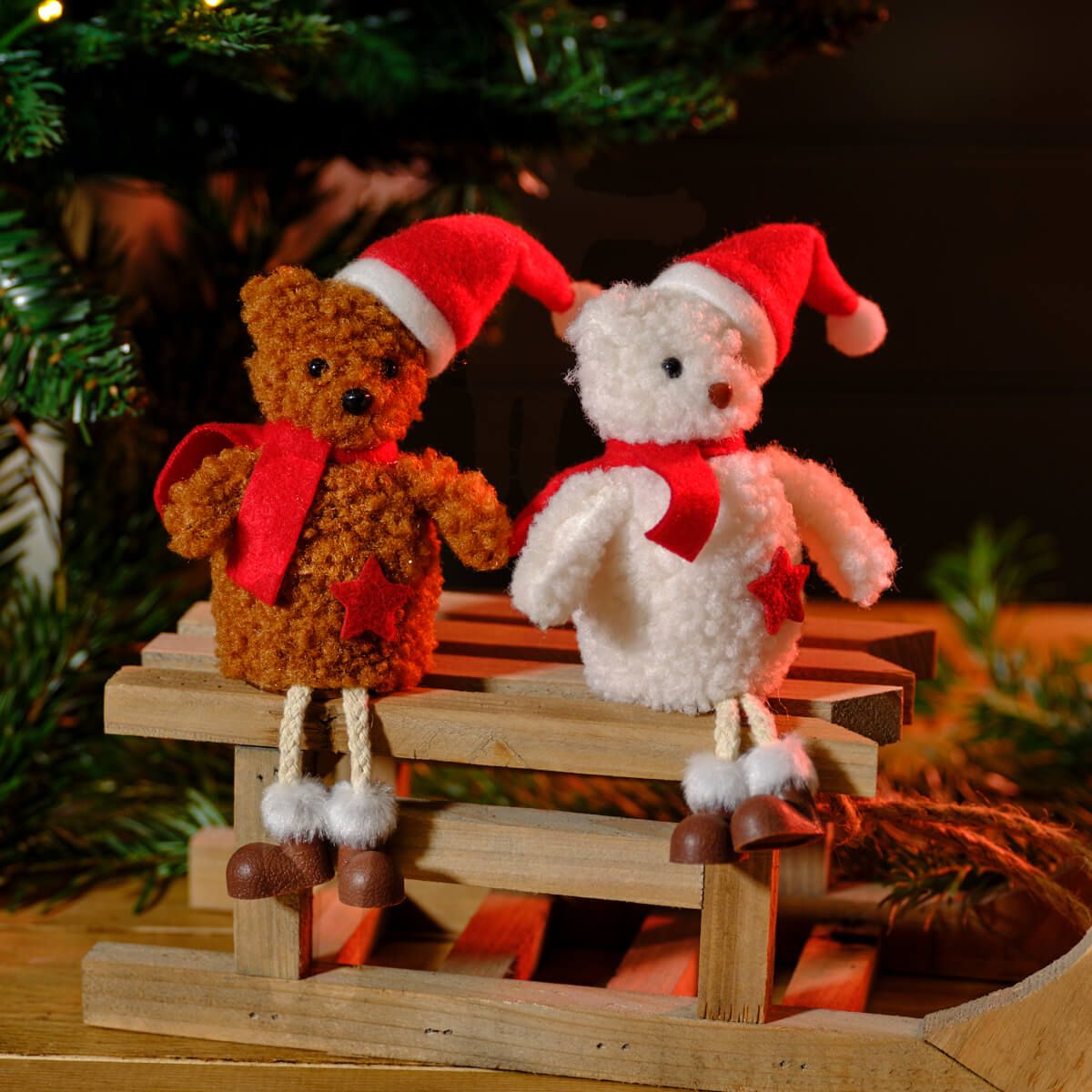 Christmas Teddy White And Brown Shelf Sitter