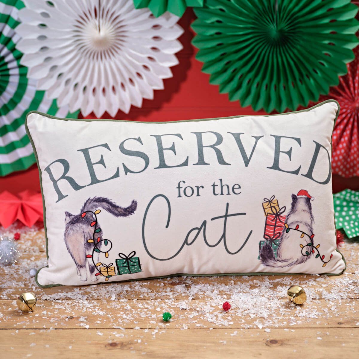 Furry And Festive Reserved For The Cat Velour Cushion With Zip