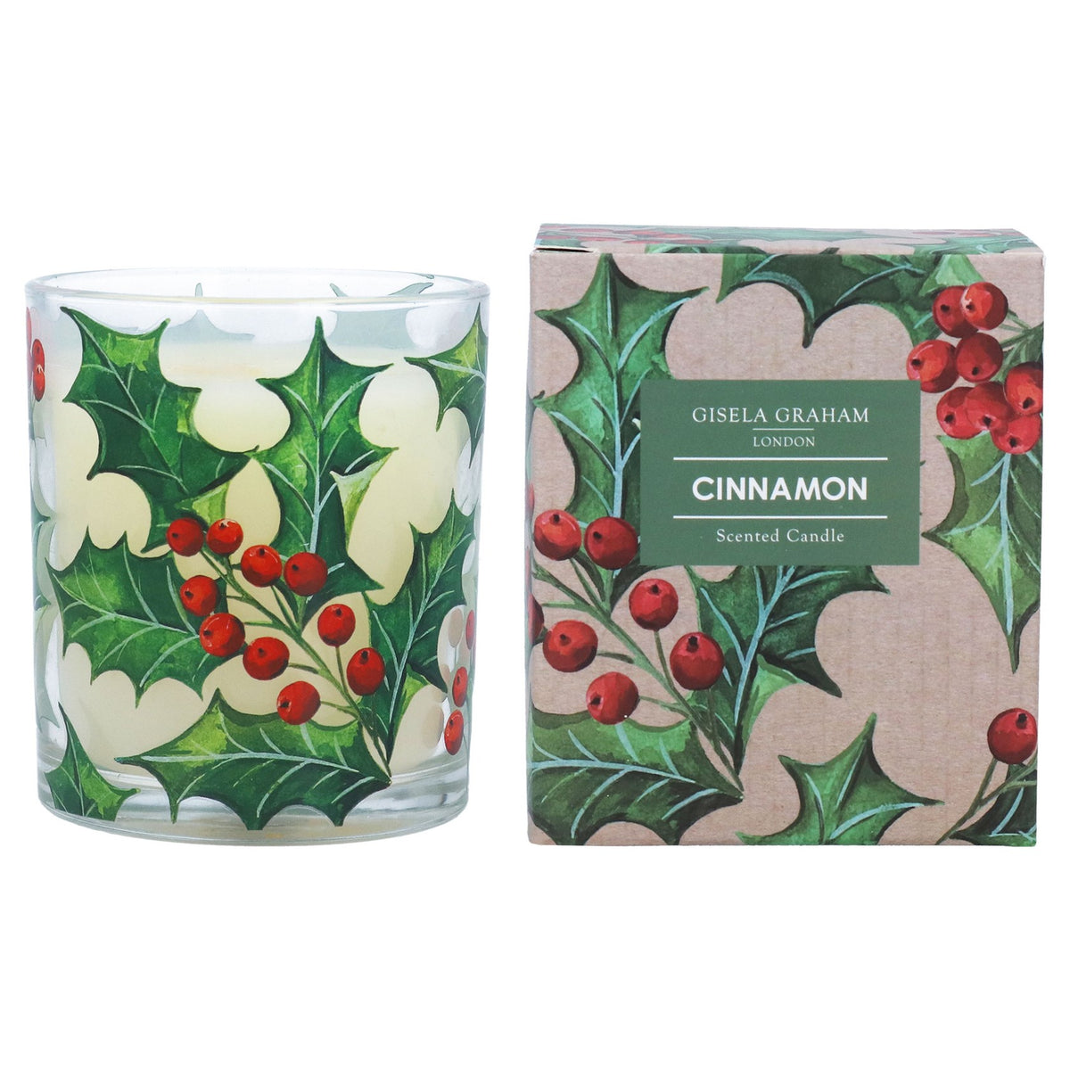 Gisela Graham Large Holly Design Cinnamon Scented Boxed Candle