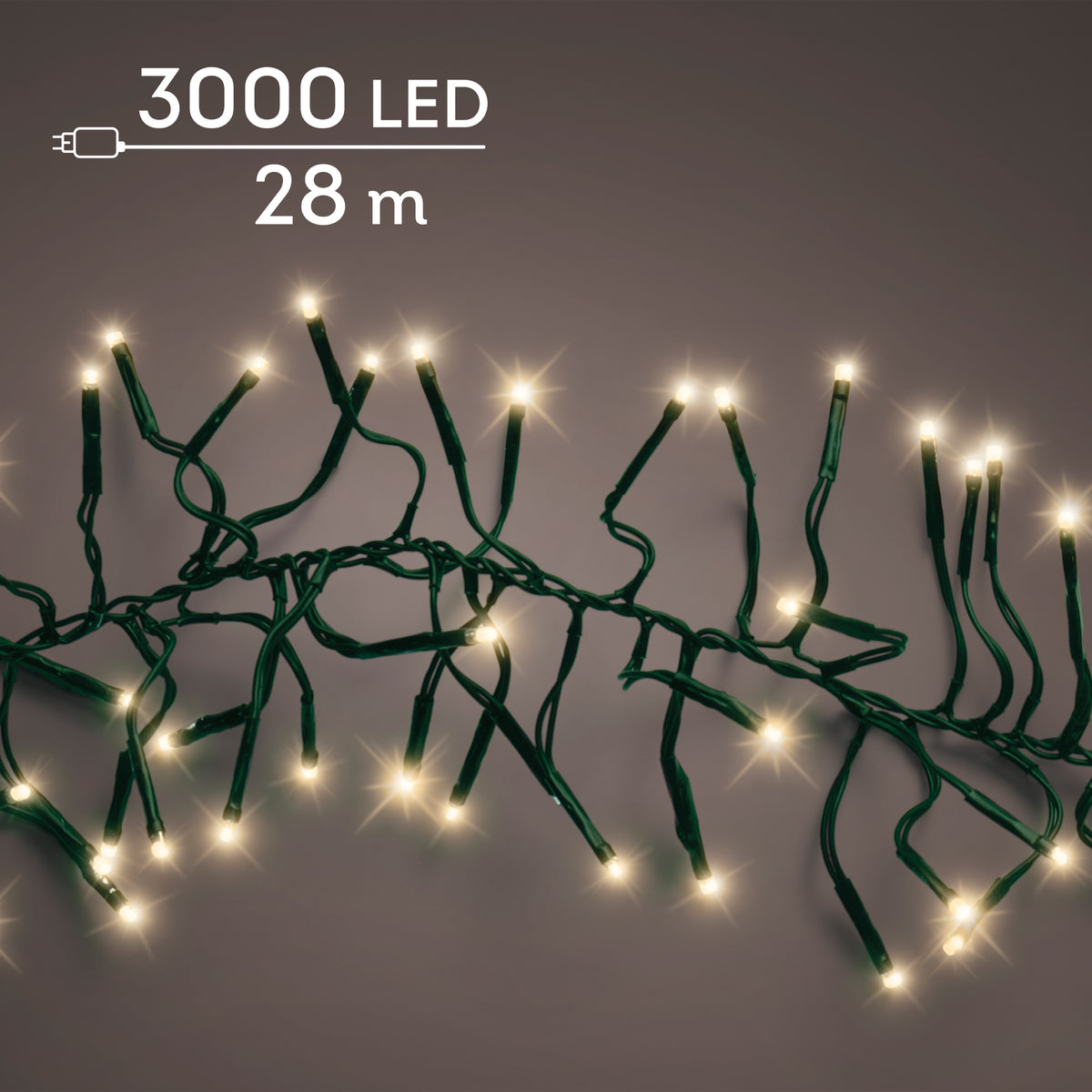 Soft Gold LED Cluster Lights Twinkle Effect Outdoor Lights 28m Green Cable - 3000 LEDs