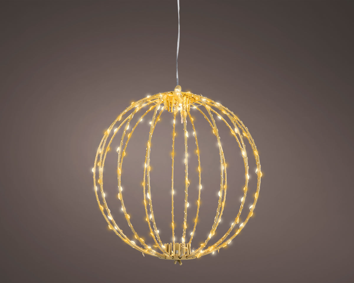 Lumineo 28cm Gold, Warm & Classic White Light Up Outdoor Hanging Ball Decoration with 192 LEDs