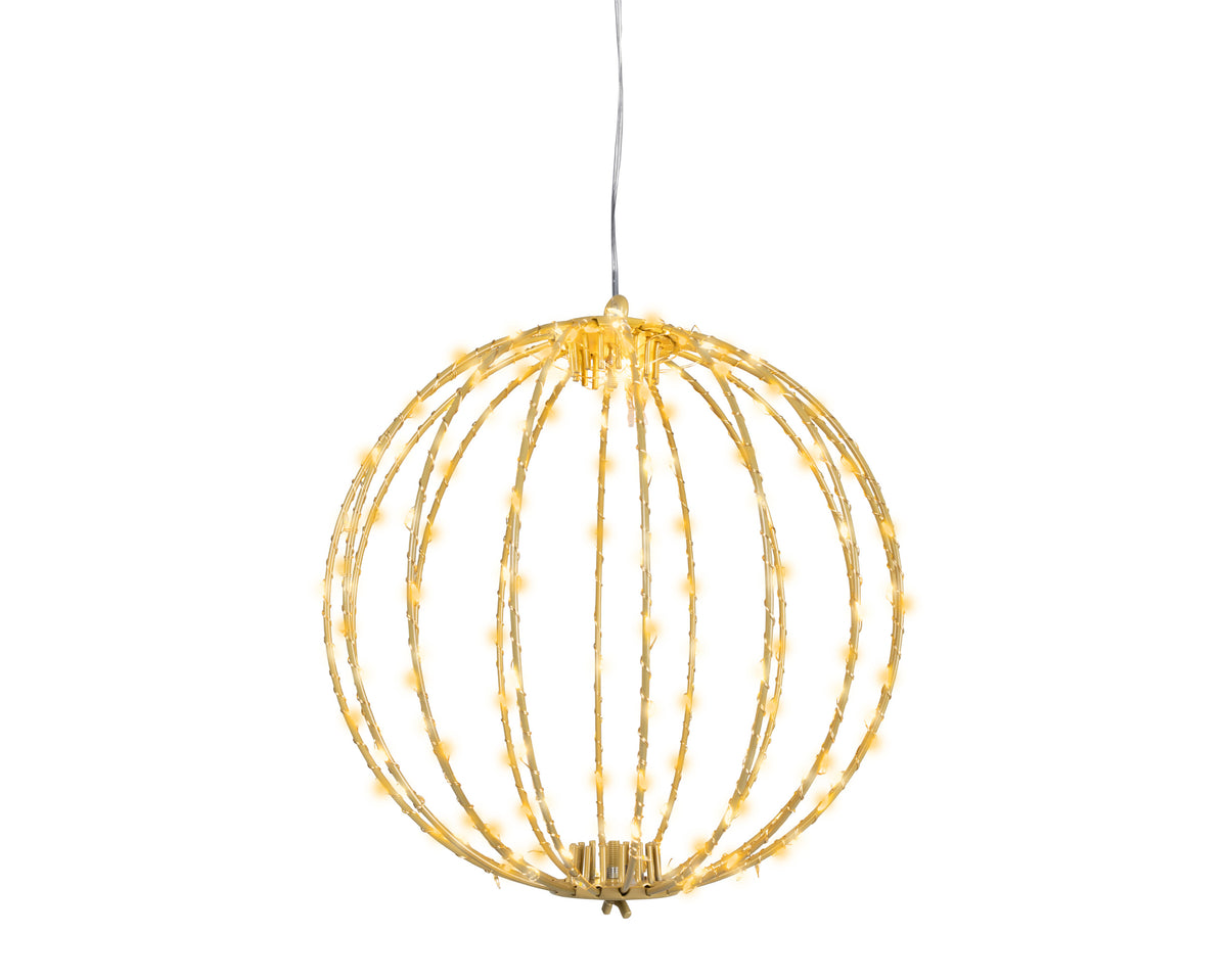 Lumineo 28cm Gold, Warm & Classic White Light Up Outdoor Hanging Ball Decoration with 192 LEDs