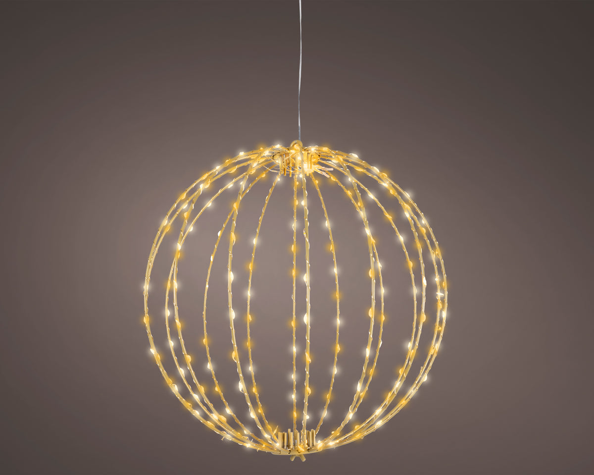 Lumineo 38cm Gold, Warm & Classic White Light Up Outdoor Hanging Ball Decoration with 240 LEDs
