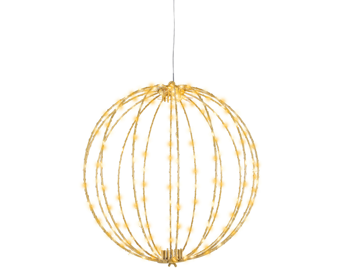Lumineo 38cm Gold, Warm & Classic White Light Up Outdoor Hanging Ball Decoration with 240 LEDs