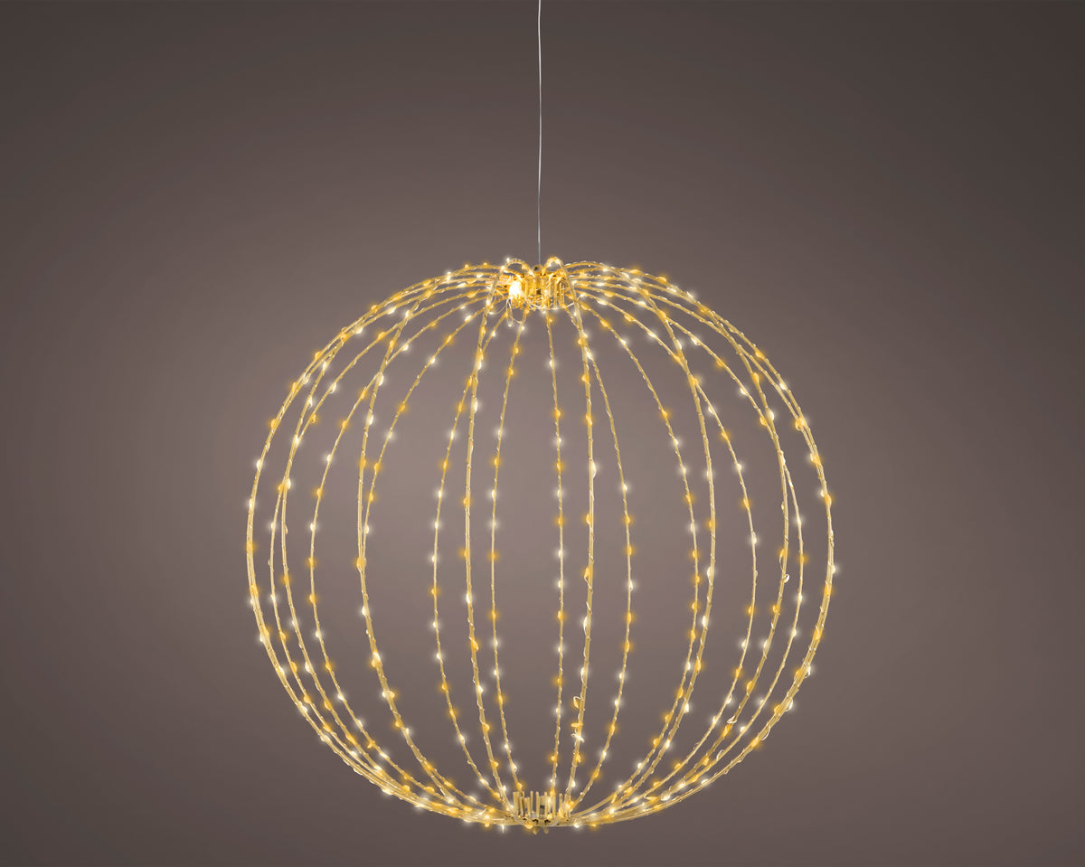 Lumineo 58cm Gold, Warm & Classic White Light Up Outdoor Hanging Ball Decoration with 480 LEDs