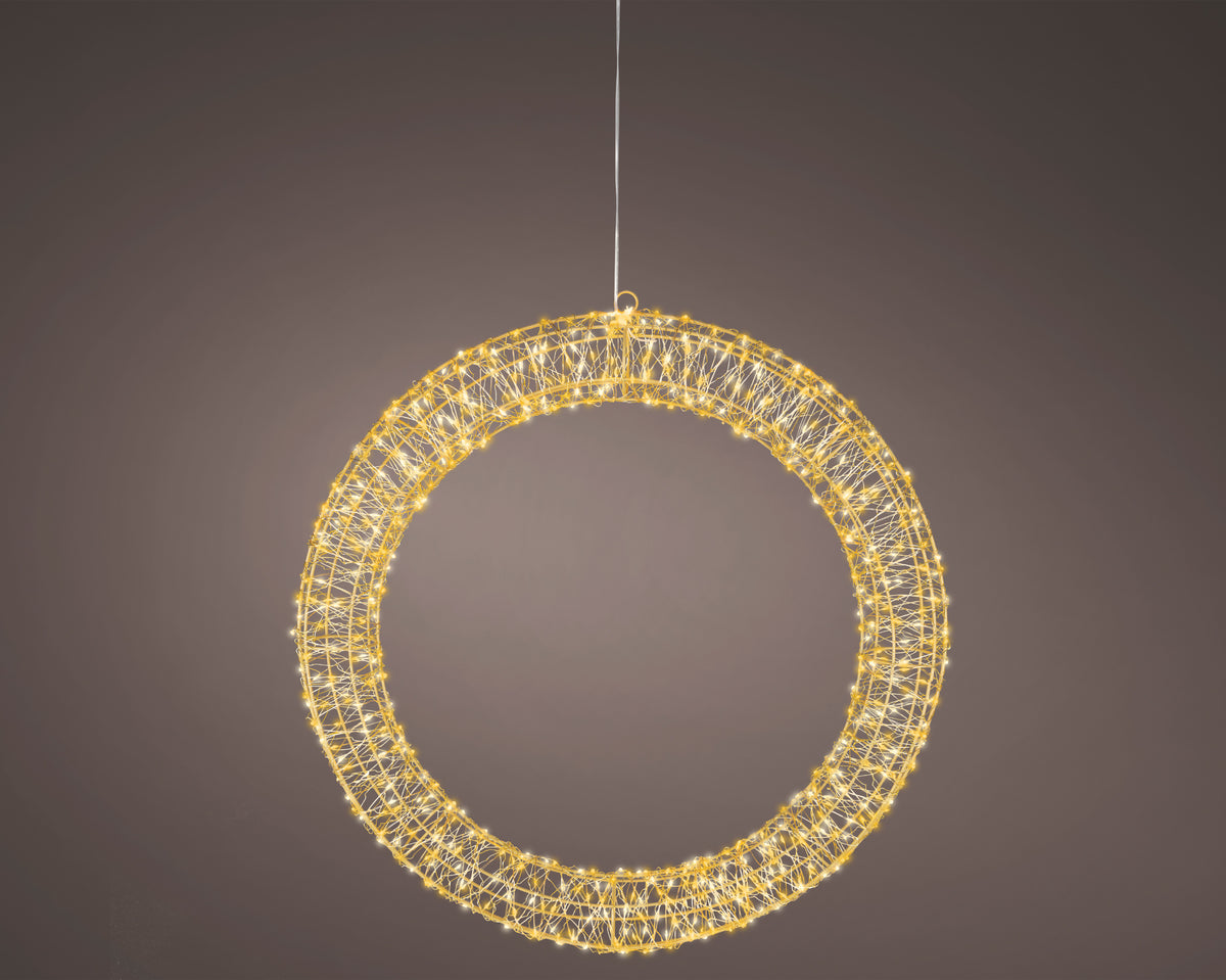 Lumineo 58cm Gold, Warm & Classic White Light Up Outdoor Gold Wire Wreath with 720 LEDs