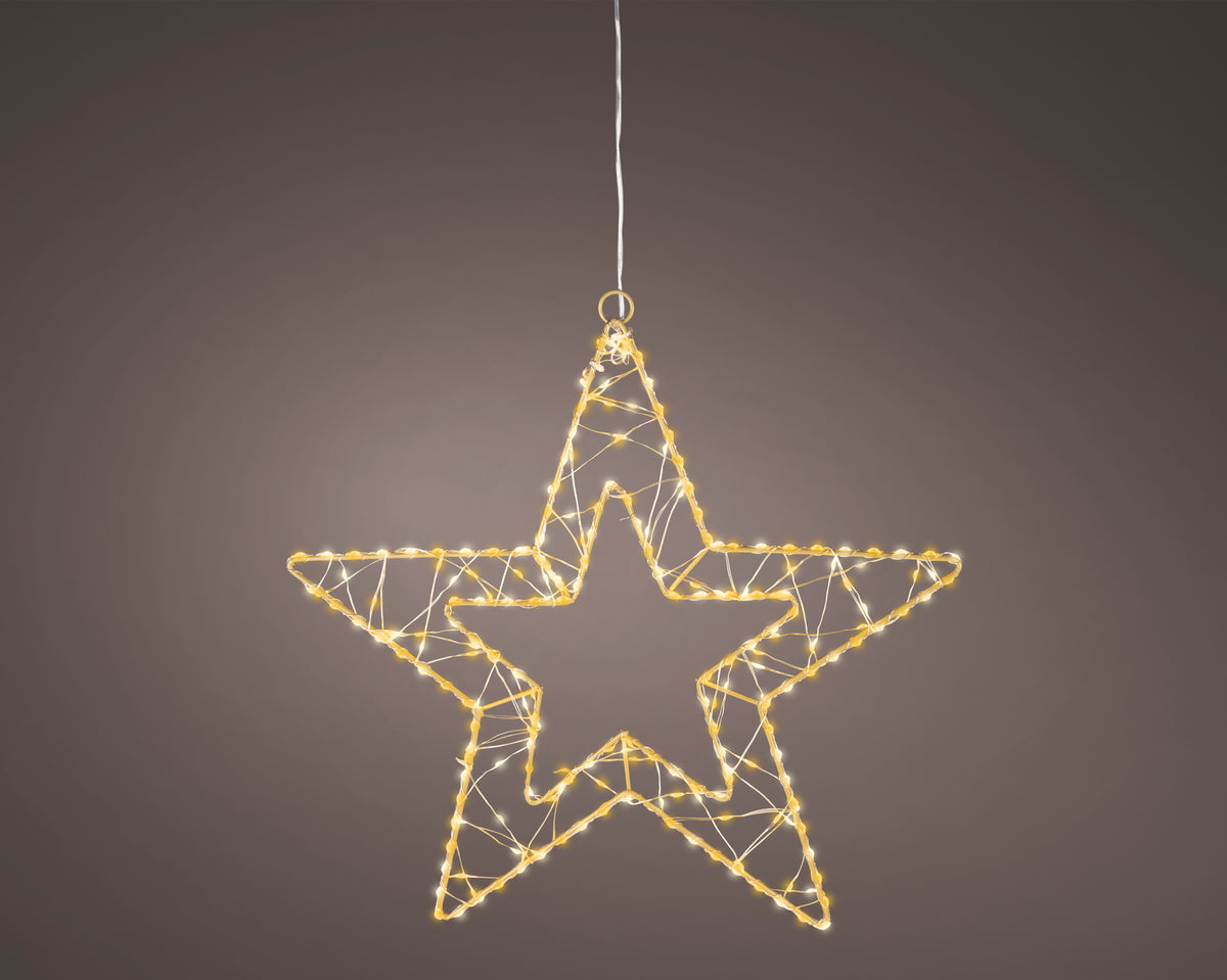 Lumineo 238 Warm & Classic Warm Micro LED Hanging Metal Star Flashing or Static Effect Gold Wire