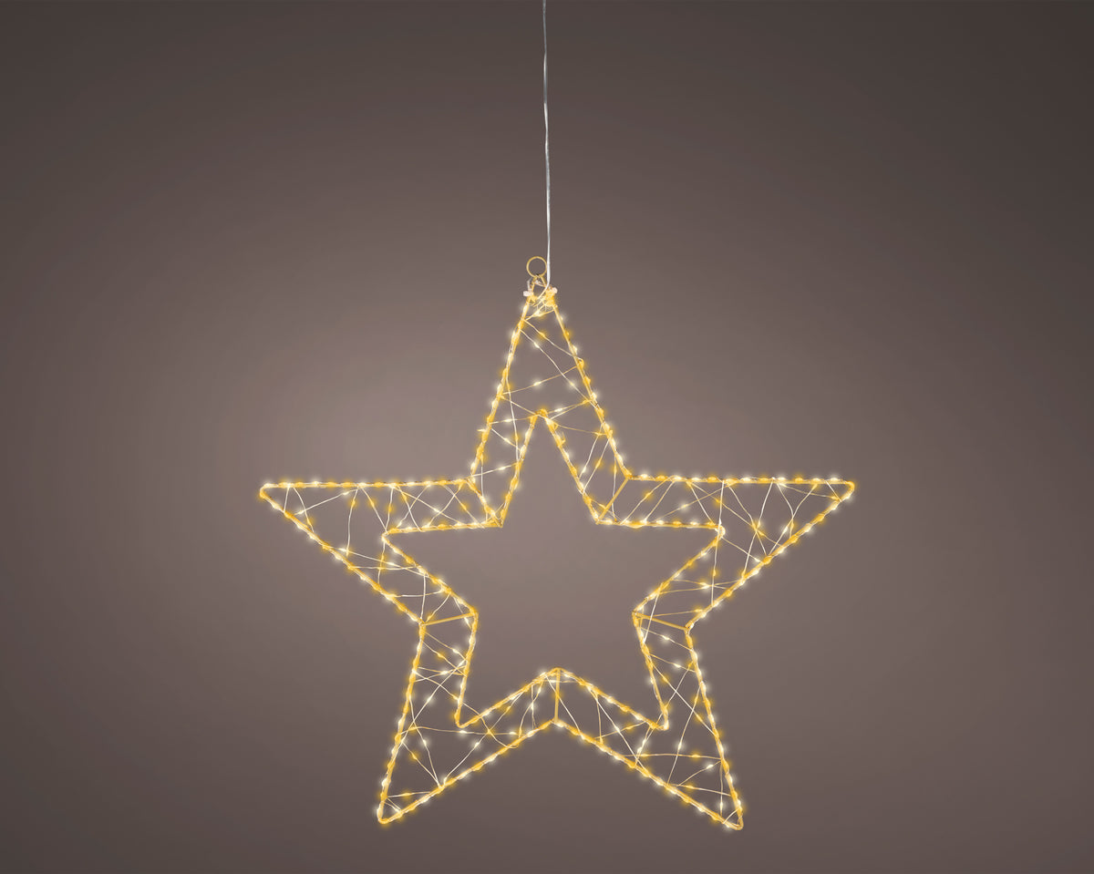 Lumineo 360 Warm & Classic Warm Micro LED Hanging Metal Star Flashing or Static Effect Gold Wire