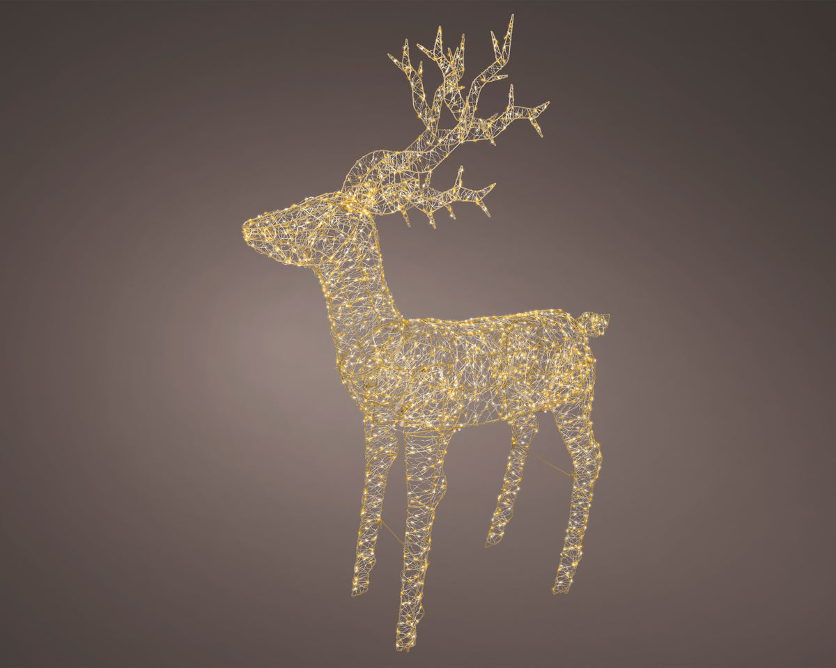 Lumineo Large 162cm Gold, Warm & Classic White Light Up Outdoor Gold Wire Reindeer Stag with 1500 LEDs