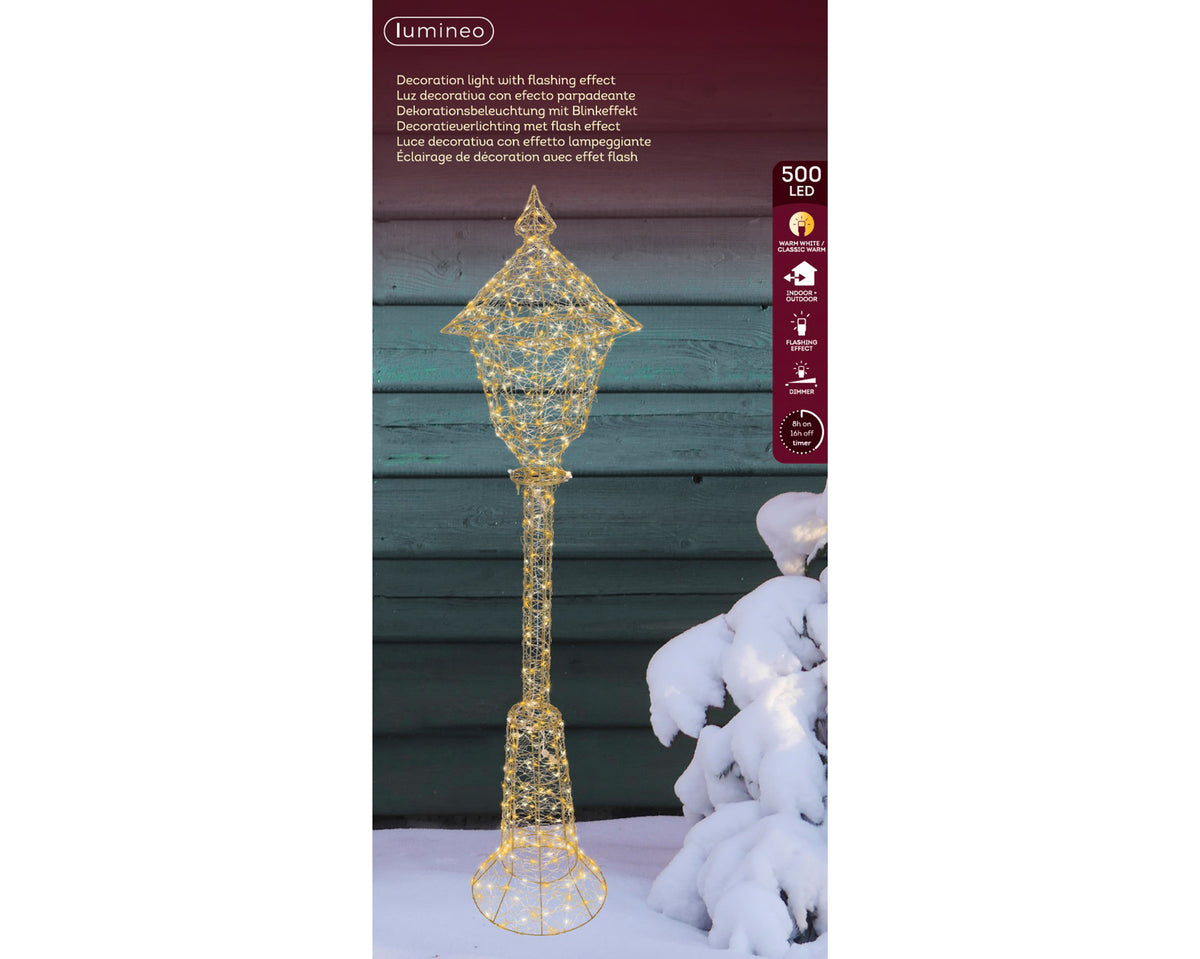 Lumineo 150cm Gold, Warm & Classic White Light Up Outdoor Gold Wire Lamp Post with 500 LEDs