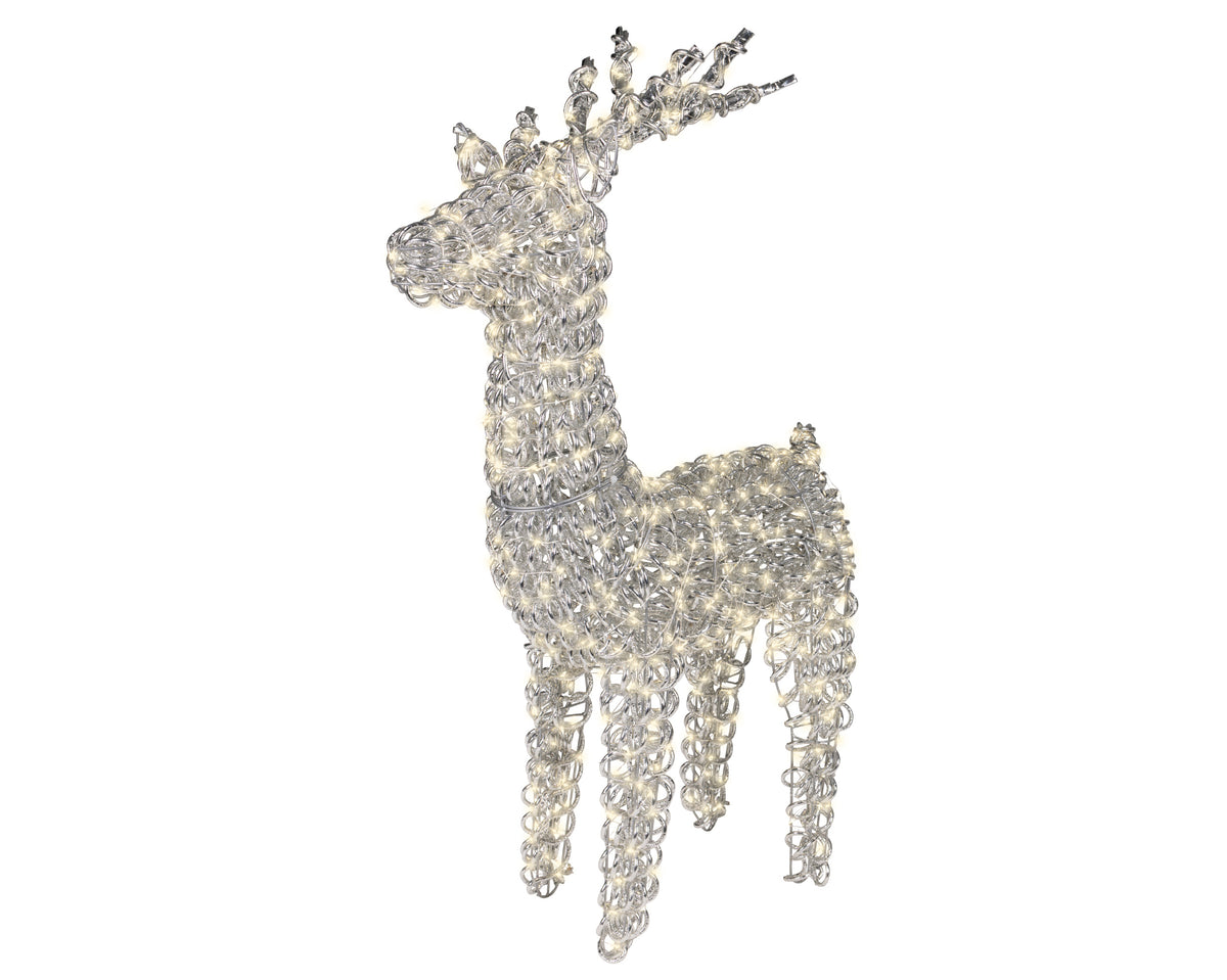 Lumineo Large 104cm Silver Coiled Wire Reindeer Stag with 800 Warm White LEDs