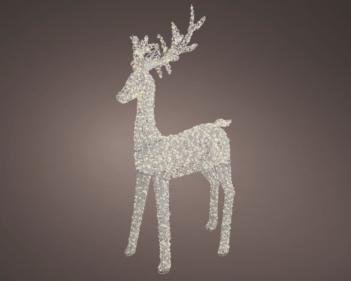 Lumineo Giant 200cm Silver Coiled Wire Reindeer Stag with 2350 Warm White LEDs