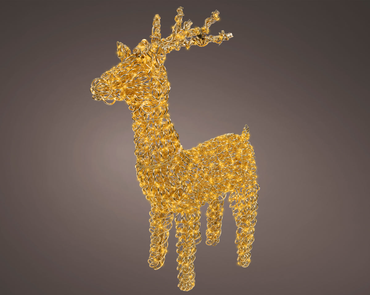 Lumineo Large 104cm Gold Coiled Wire Reindeer Stag with 800 Classic White LEDs