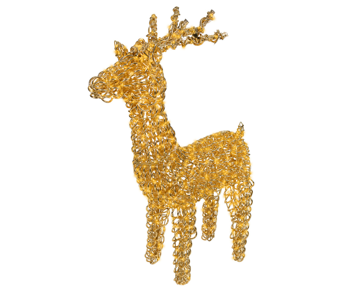 Lumineo Large 104cm Gold Coiled Wire Reindeer Stag with 800 Classic White LEDs
