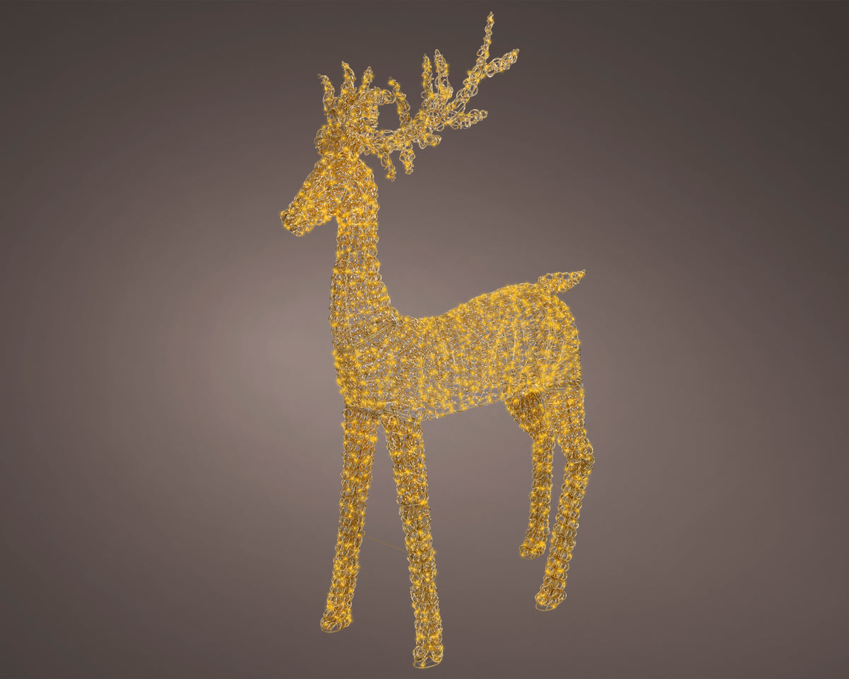 Lumineo Giant 200cm Gold Coiled Wire Reindeer Stag with 2350 Classic White LEDs