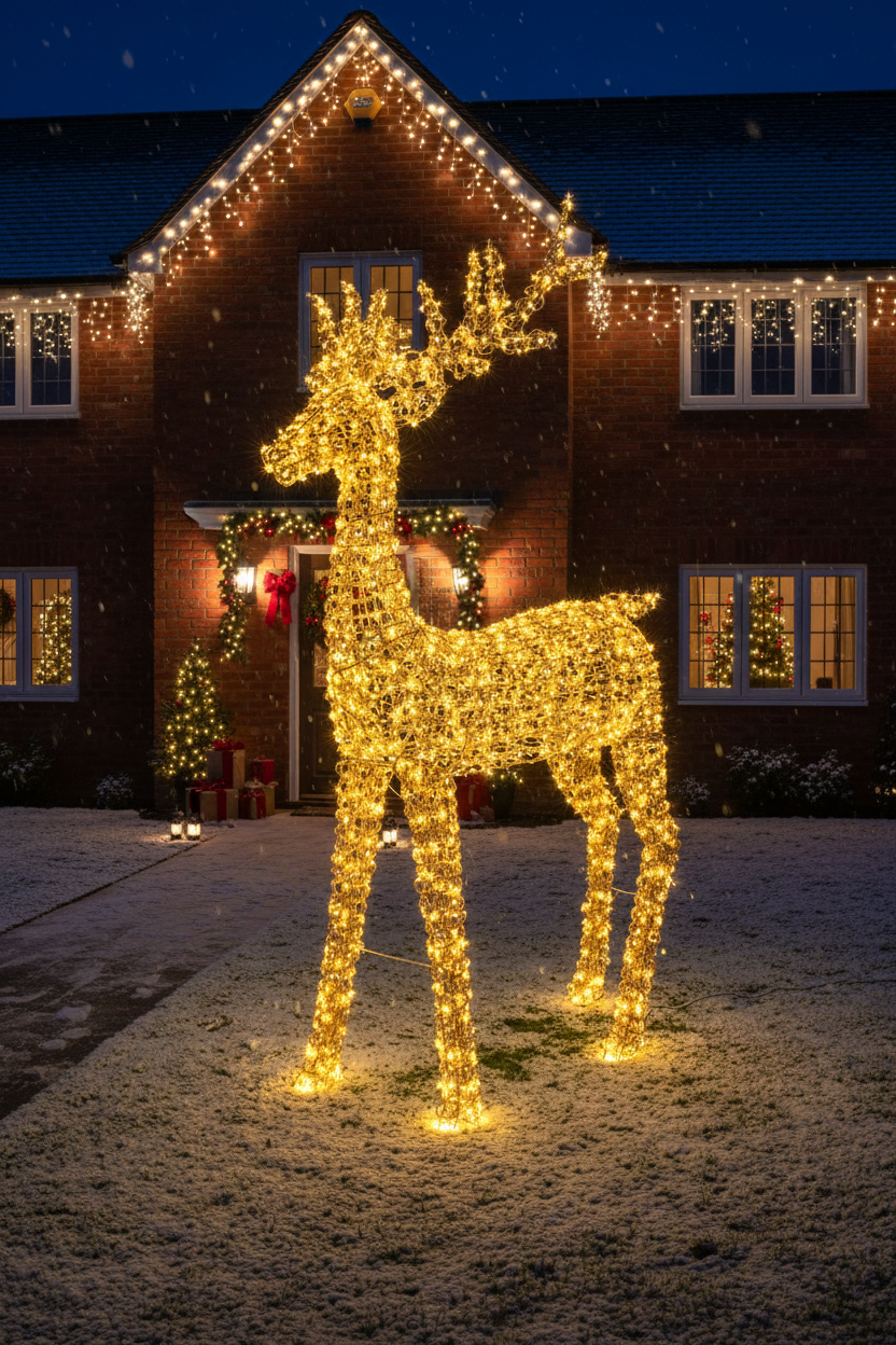 Lumineo Giant 200cm Gold Coiled Wire Reindeer Stag with 2350 Classic White LEDs