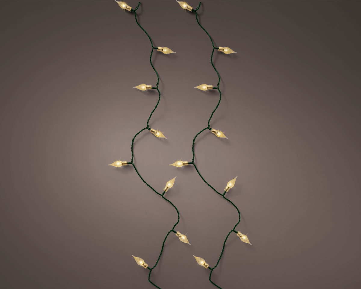 Soft Gold LED Vintage Twinkle Effect Outdoor Lights 12m Green Cable - 120 LEDS