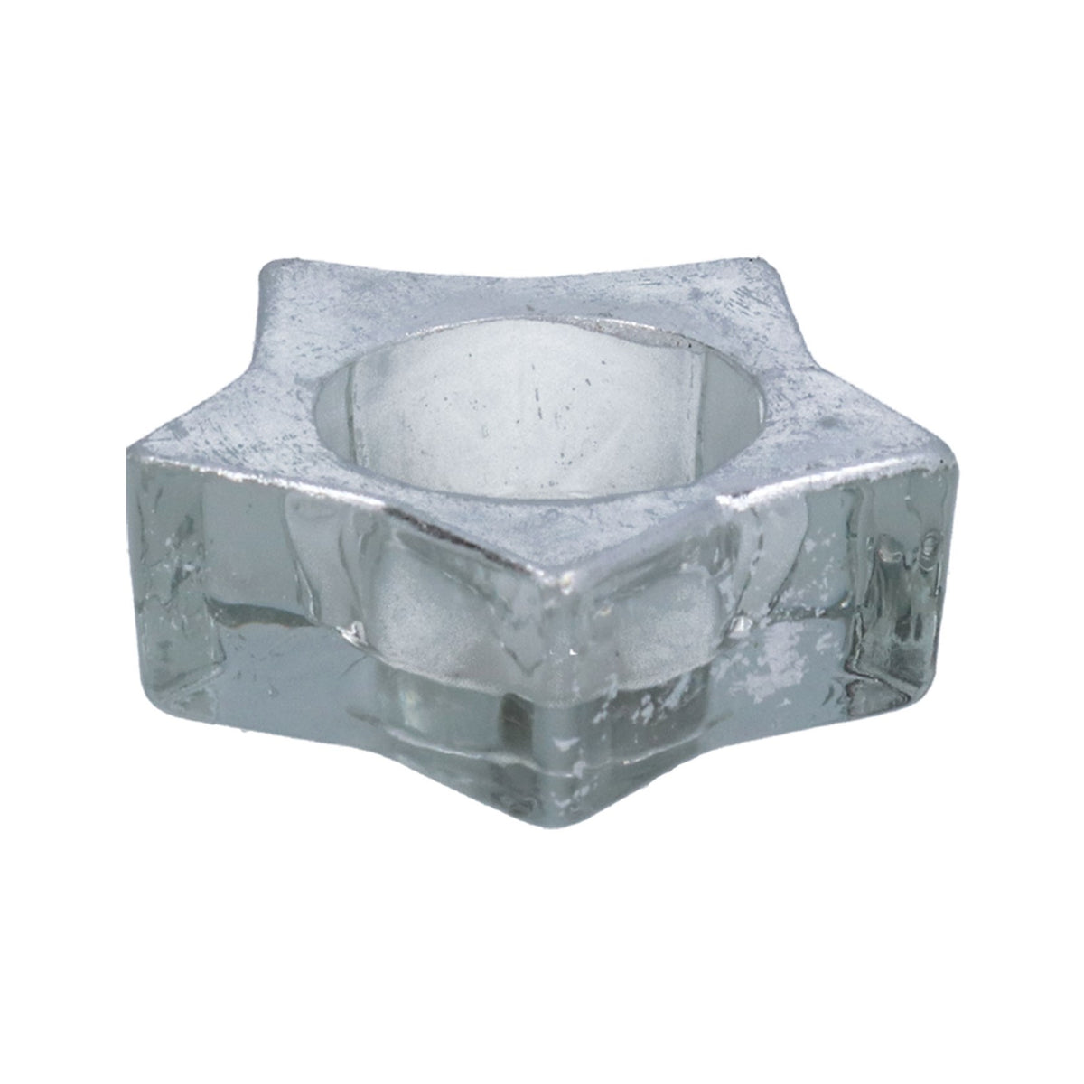 Gisela Graham - Silver Star Glass Tealight Holder - 7cm