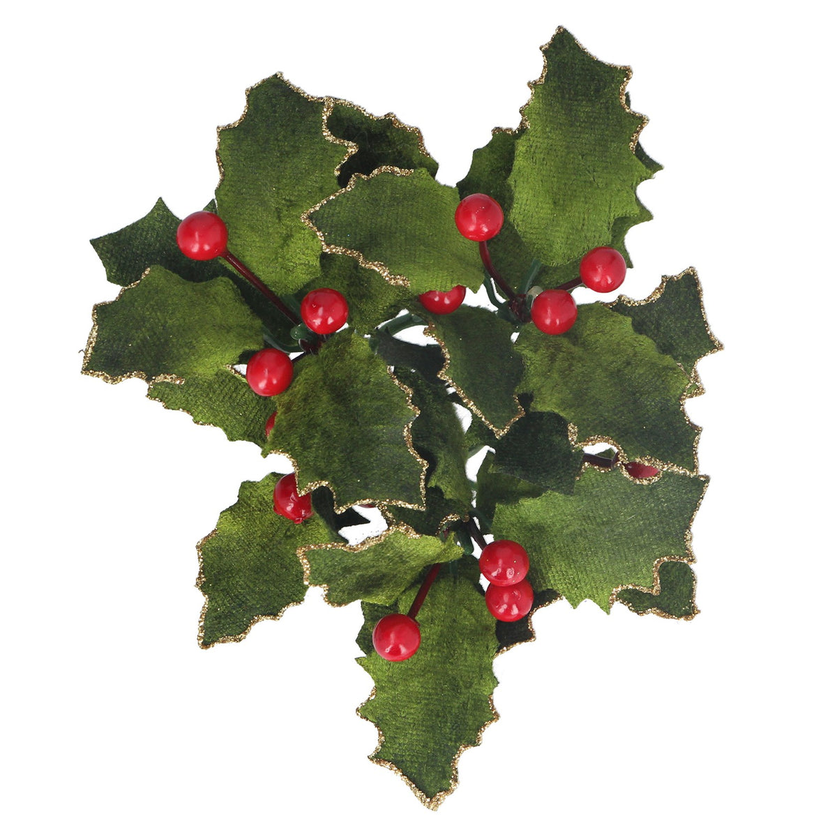 Gisela Graham Green Velvet Holly with Berries Candle Ring - 13cm