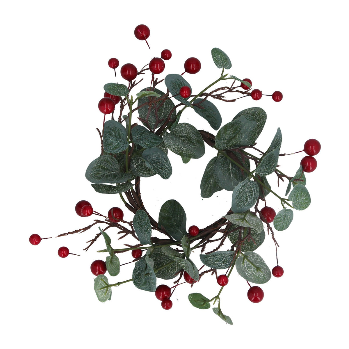 Gisela Graham Eucalyptus & Red Berry Candle Ring - 26cm