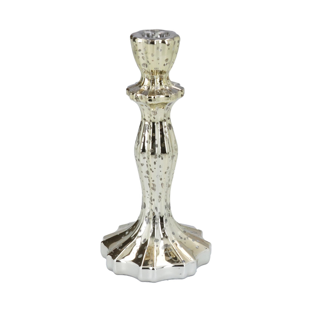 Gisela Graham - Antique Effect Gold Glass Candlestick Holder - 20cm