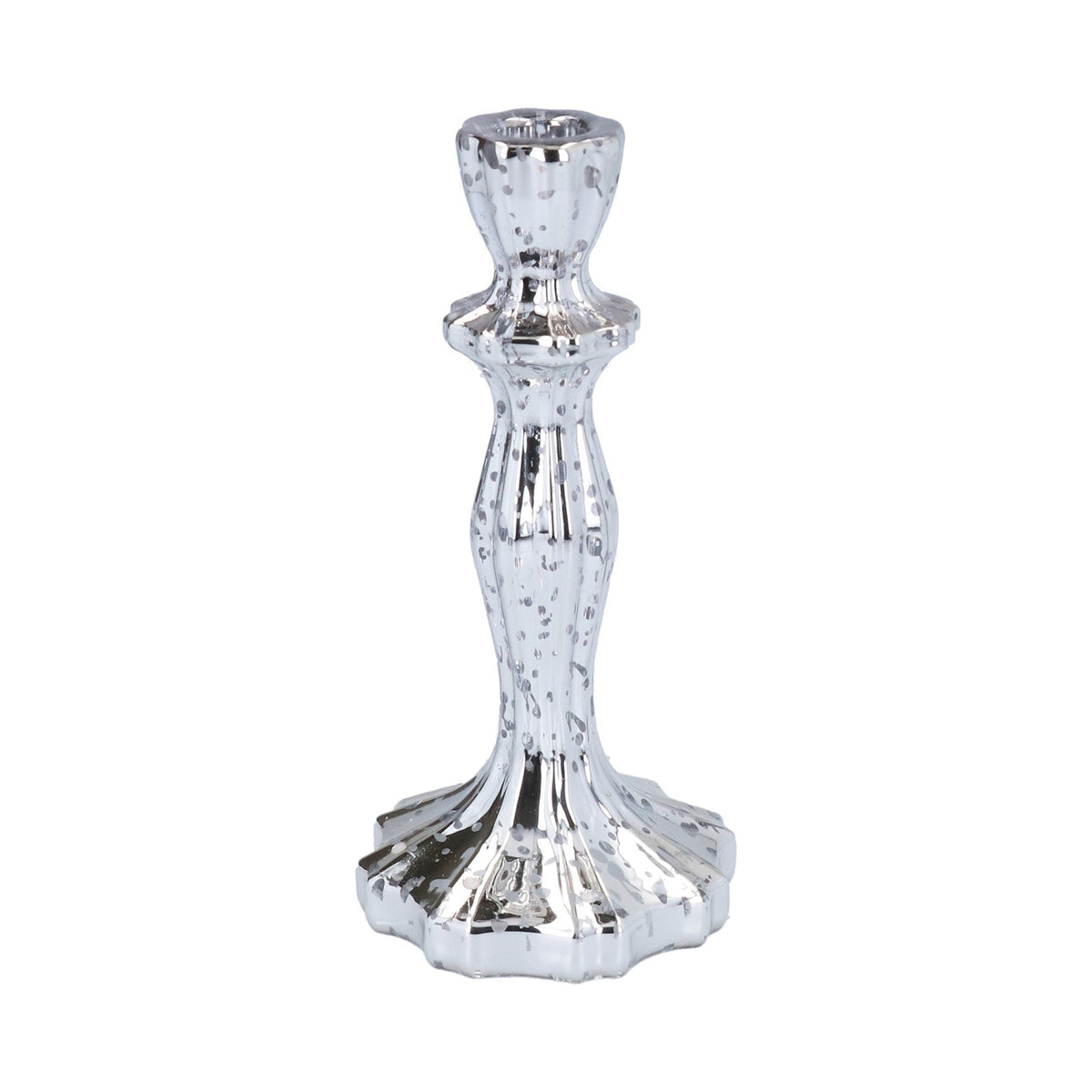 Gisela Graham - Antique Effect Silver Glass Candlestick Holder - 20cm
