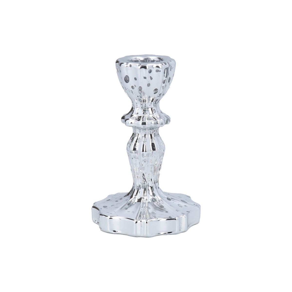 Gisela Graham - Antique Effect Silver Glass Candlestick Holder - 11cm