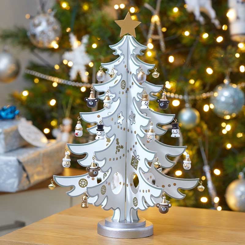 Silver and White Wooden Decorative Tree