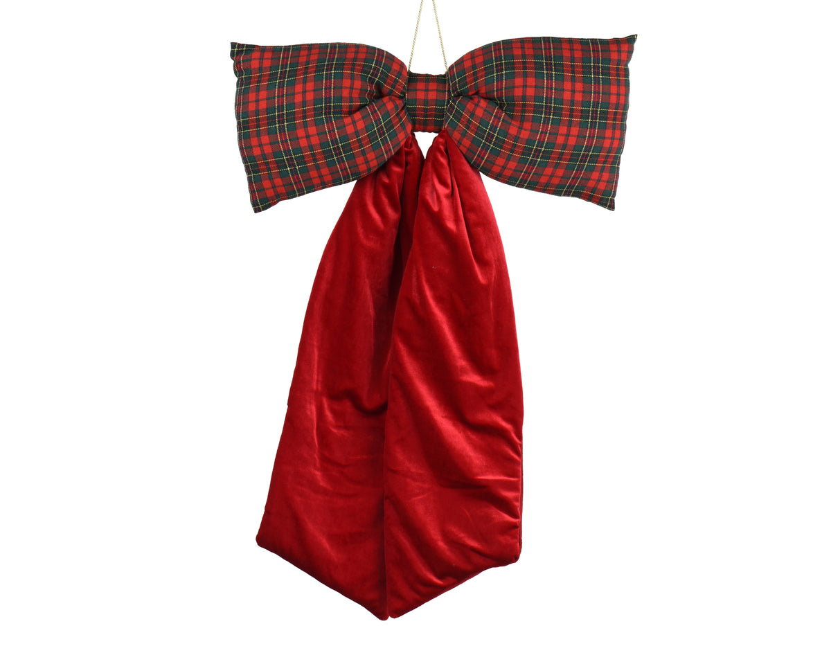 Giant 80cm Traditional Tartan & Red Velvet Bow