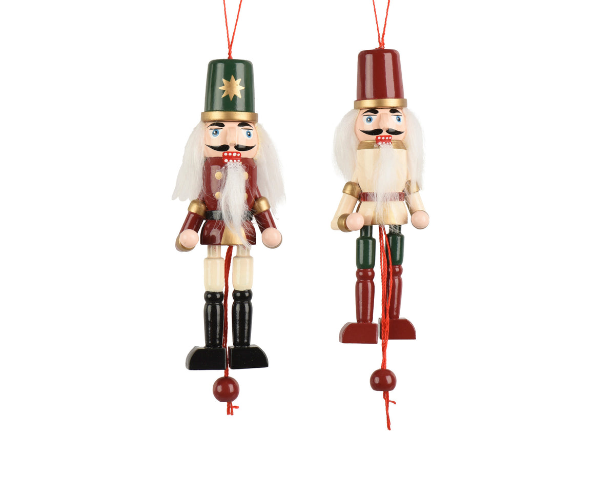 Red/Green Pinewood Nutcracker Hanging Single Decoration 12.5cm