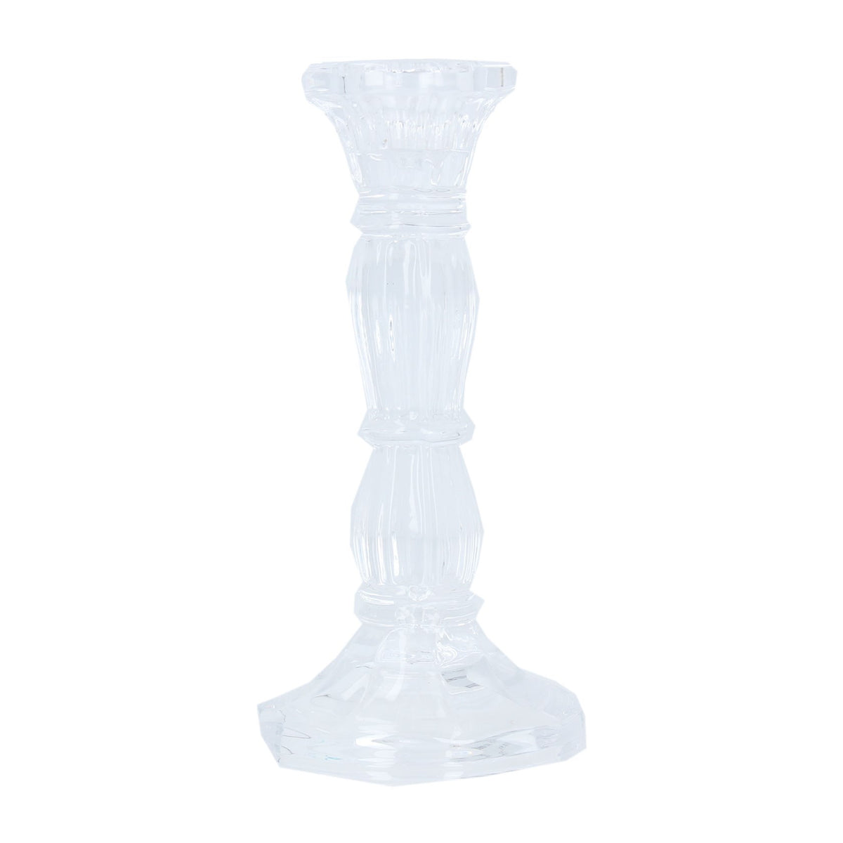 Gisela Graham - Glass Clear Moulded Candlestick Large