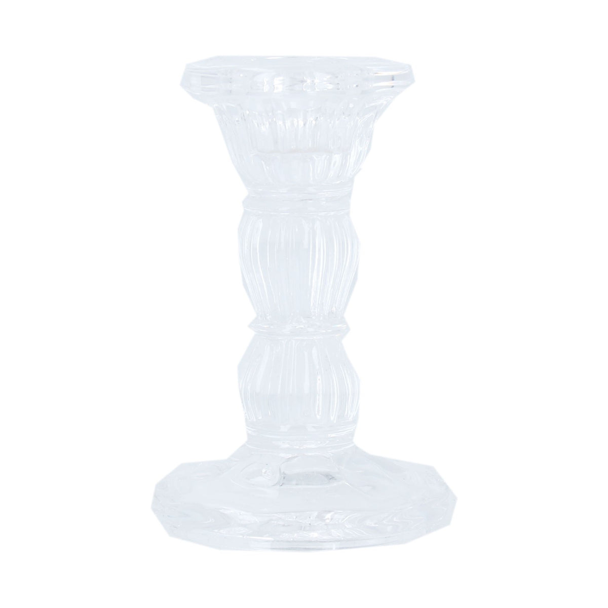 Gisela Graham - Glass Clear Moulded Candlestick Small