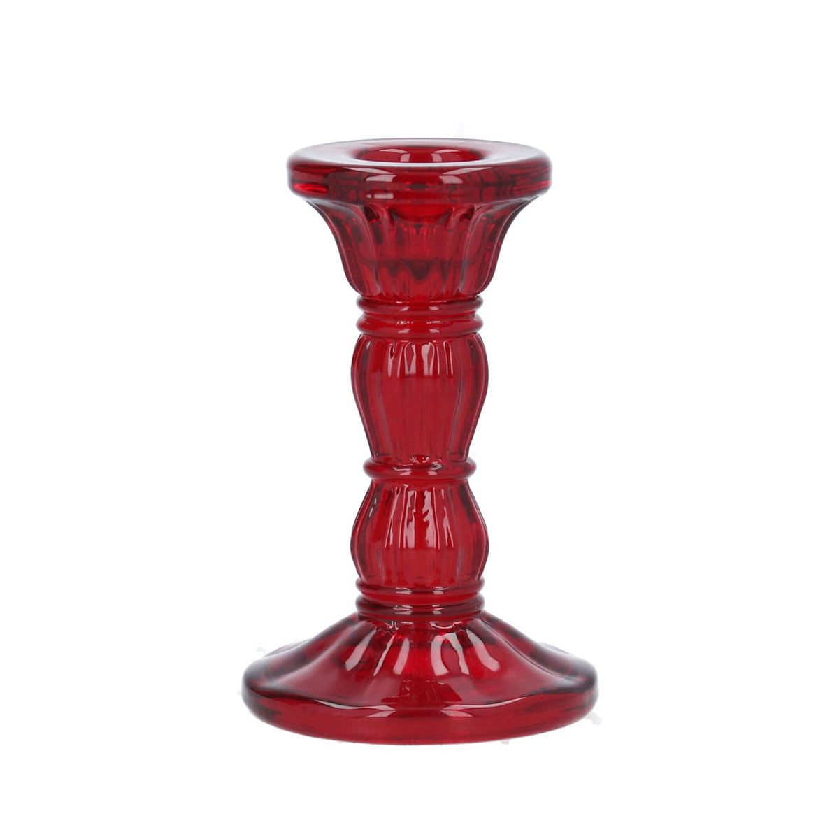 Gisela Graham - Glass Red Moulded Candlestick Holder Small