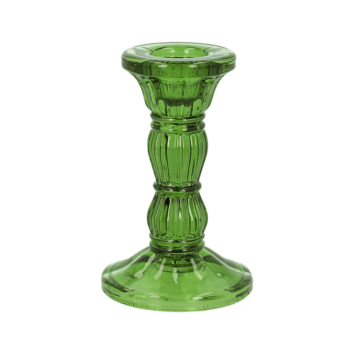 Gisela Graham - Glass Green Moulded Candlestick Holder
