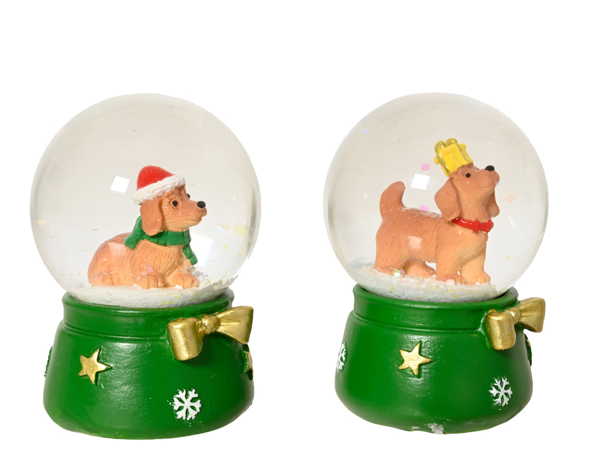 Glass Green Snow Globe with Dog 6.3cm