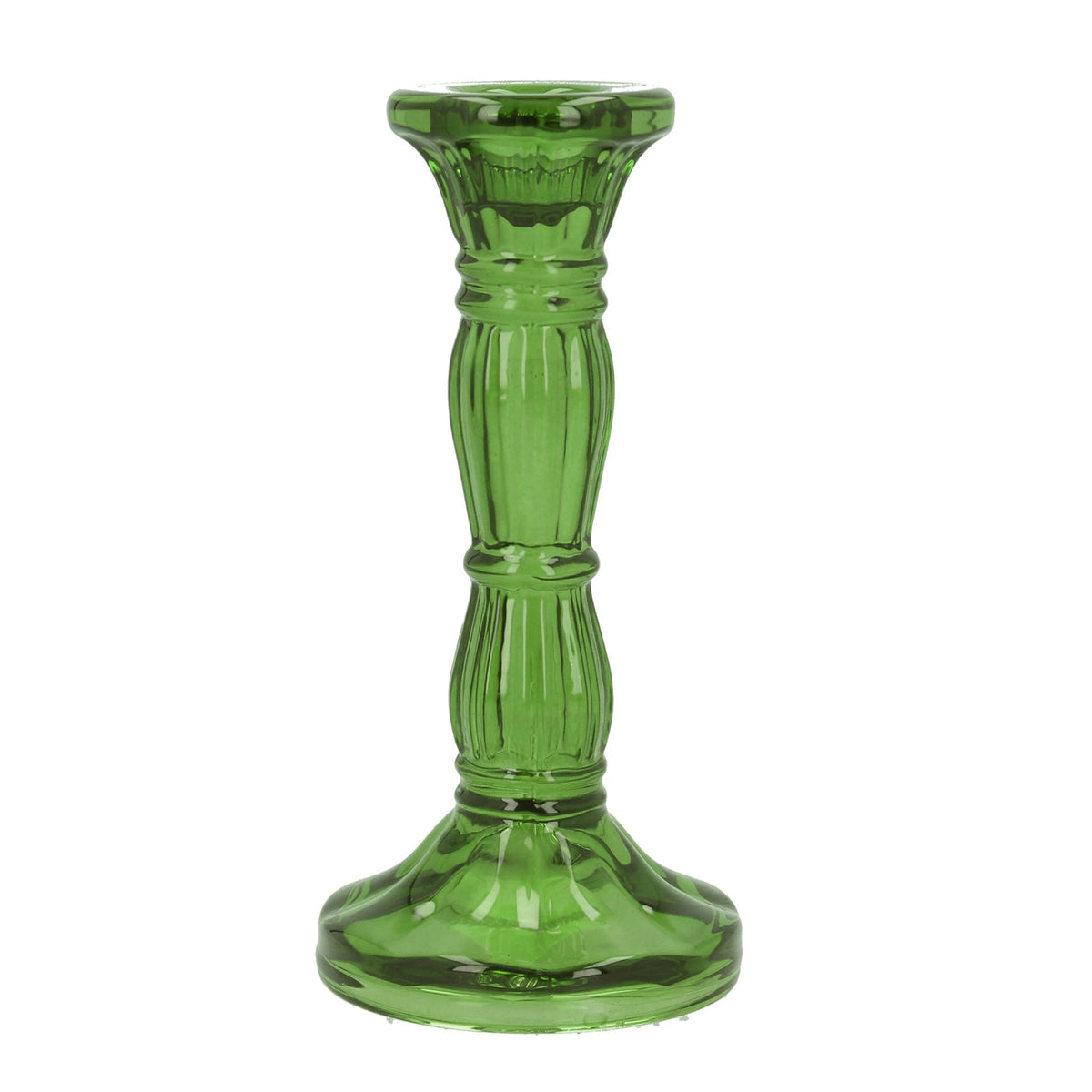Gisela Graham - Glass Green Moulded Candlestick Holder Large