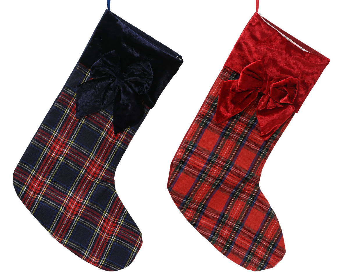Tartan & Velvet with Bow Christmas Stocking 43cm