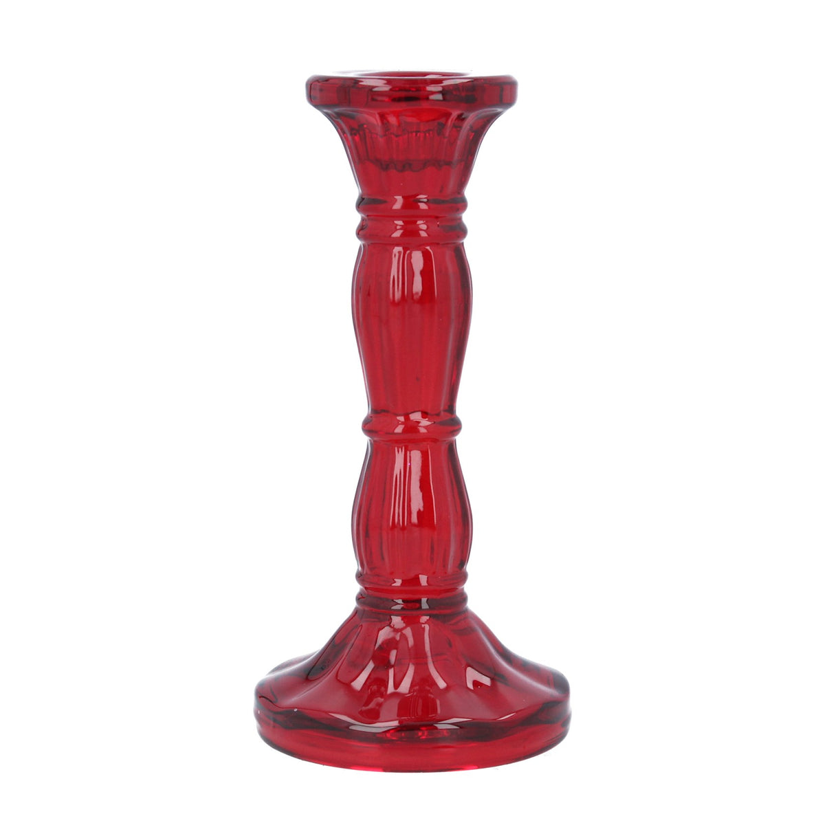 Gisela Graham - Glass Red Moulded Candlestick Holder Large