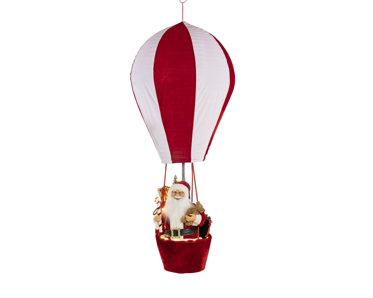 Giant 1.5m Red & White Hanging Hot Air Balloon with Santa & Warm White LEDs